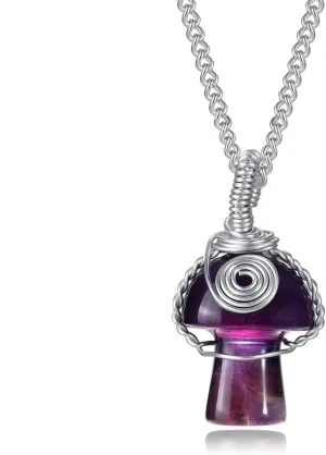 Mushroom Crystal Necklace Wire Wrapped Crystal Mushroom Pendant Necklace for Women Jewelry Gifts