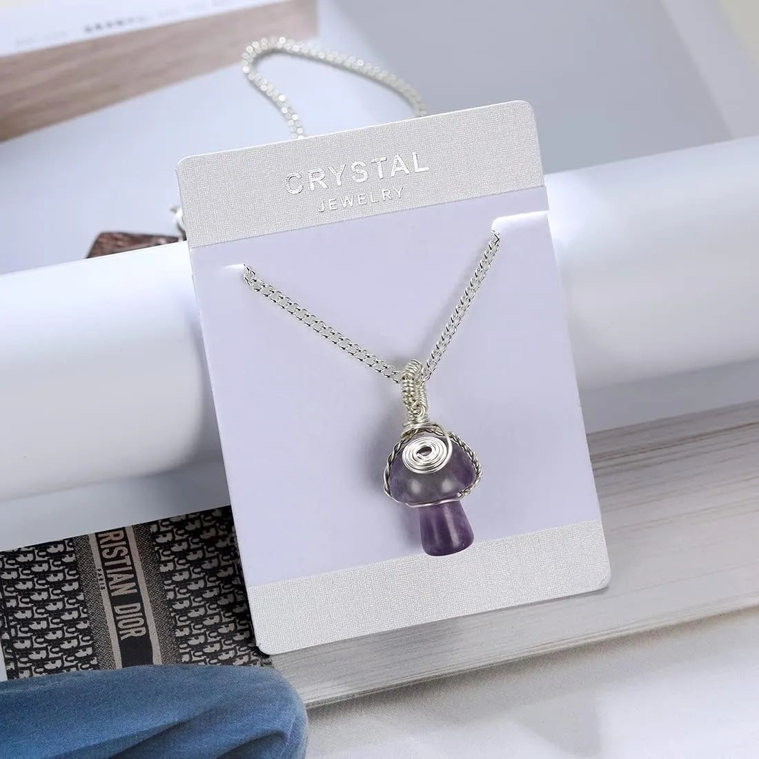 Mushroom Crystal Necklace Wire Wrapped Crystal Mushroom Pendant Necklace for Women Jewelry Gifts