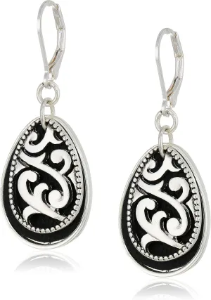 Napier Jet Black and Leather Teardrop Drop Earrings