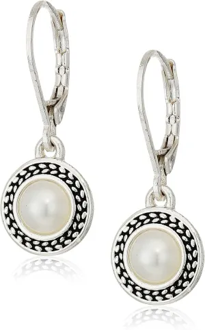 Napier Women's Silvertone and White Pearl Drop Leverback Earrings