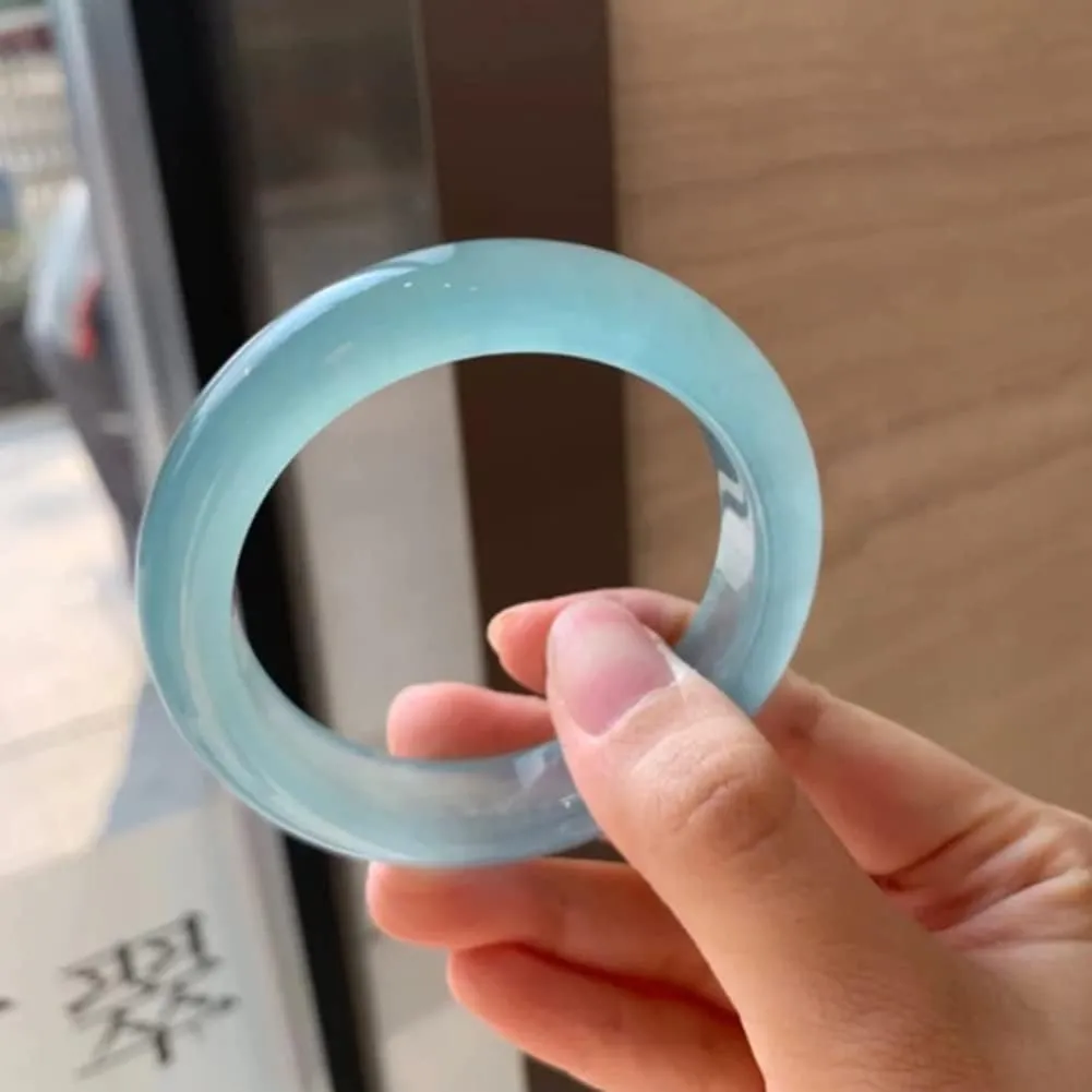 Natural Blue Jade Bangle Bracelet for Women, Ice Jadeite Bangles Jewelry with Certificate (Size : 56mm)