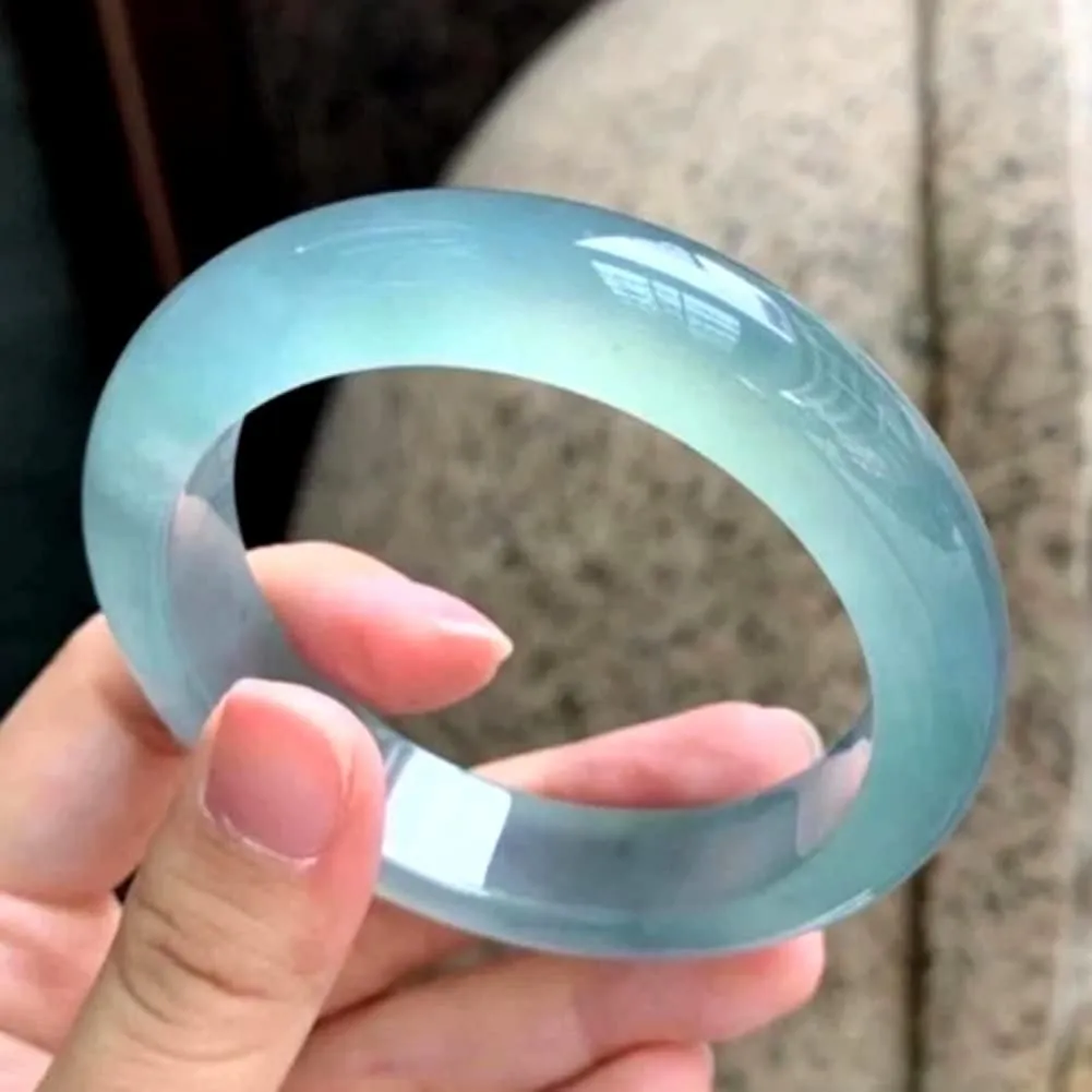 Natural Blue Jade Bangle Bracelet for Women, Ice Jadeite Bangles Jewelry with Certificate (Size : 56mm)