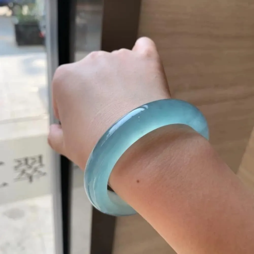 Natural Blue Jade Bangle Bracelet for Women, Ice Jadeite Bangles Jewelry with Certificate (Size : 56mm)