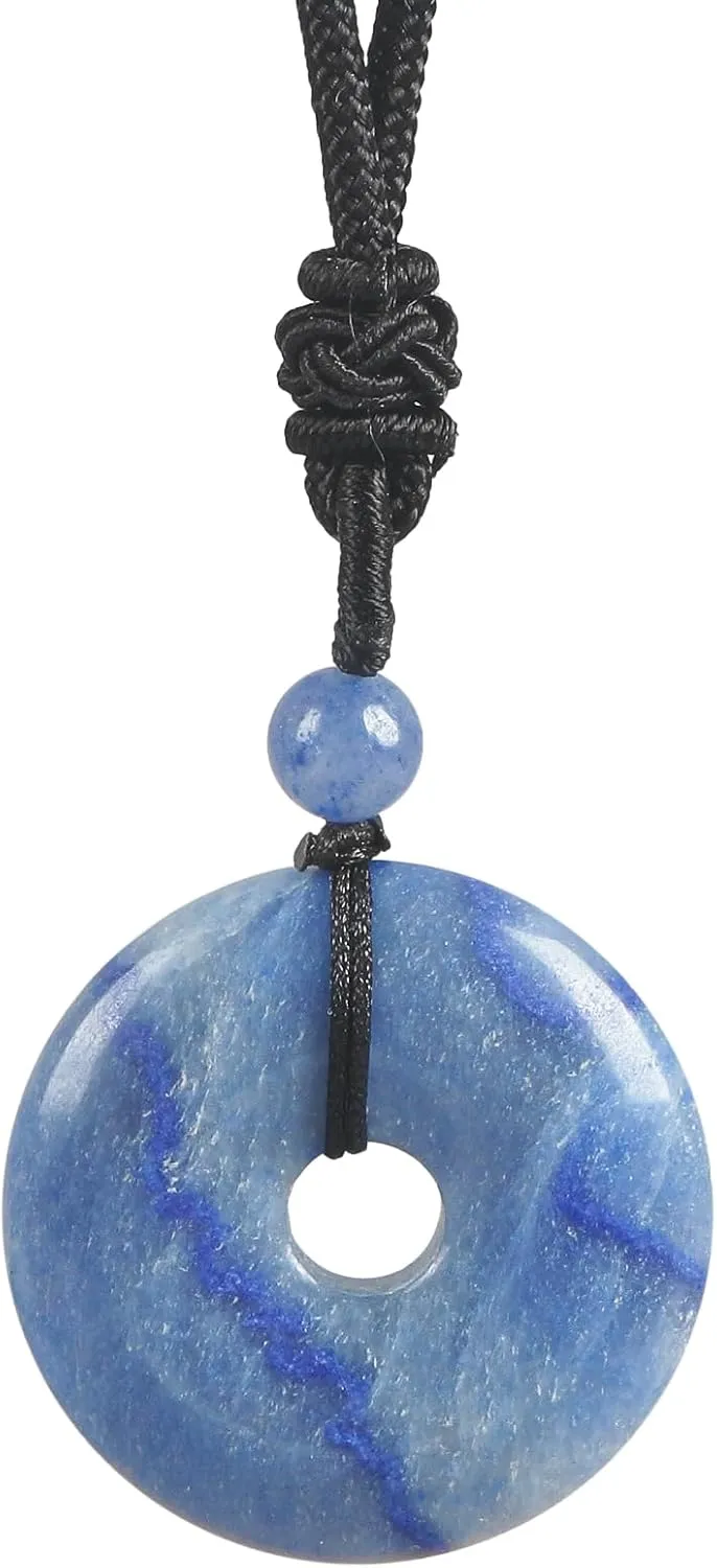 Natural Round Stone Donut Necklace for Women Men, Hand Made Healing Crystal Lucky Pendant Necklaces Adjustable 18-29 Inches