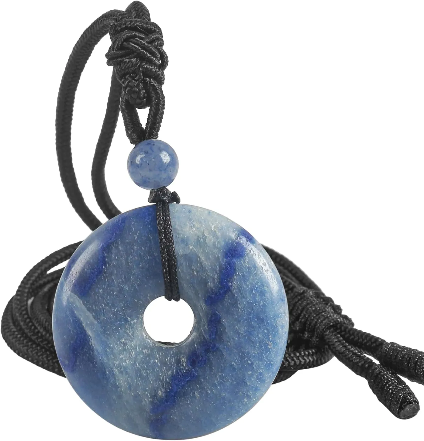 Natural Round Stone Donut Necklace for Women Men, Hand Made Healing Crystal Lucky Pendant Necklaces Adjustable 18-29 Inches