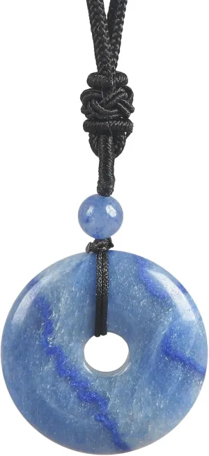 Natural Round Stone Donut Necklace for Women Men, Hand Made Healing Crystal Lucky Pendant Necklaces Adjustable 18-29 Inches