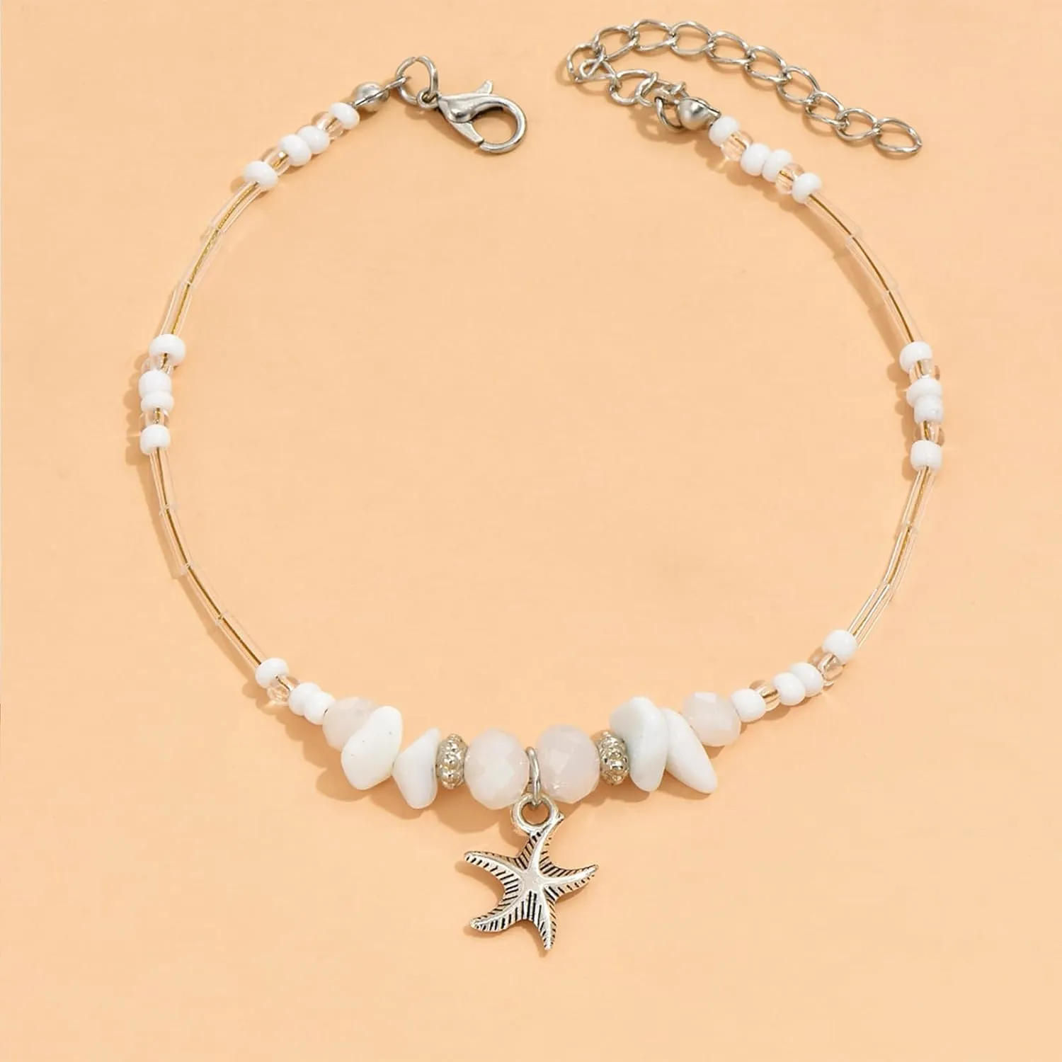 Natural Stone Beaded Anklets Bracelets for Women Summer Starfish Beach Anklets Bracelet Adjustable Waterproof Opal Turquoise Starfish Shell Anklet White Nature Stone Surfer Foot Chain Jewelry
