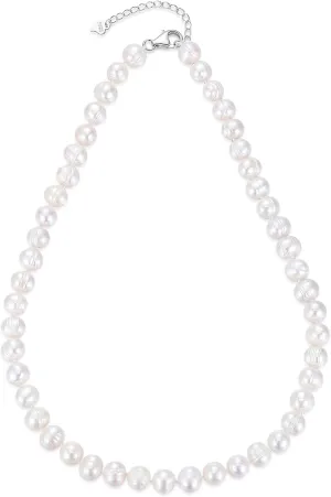 Natural Texture Classic White Freshwater Cultured Pearl Necklace for Women 8.0-9.0 mm, 9.0-10.0 mm, 11.0-12.0 mm