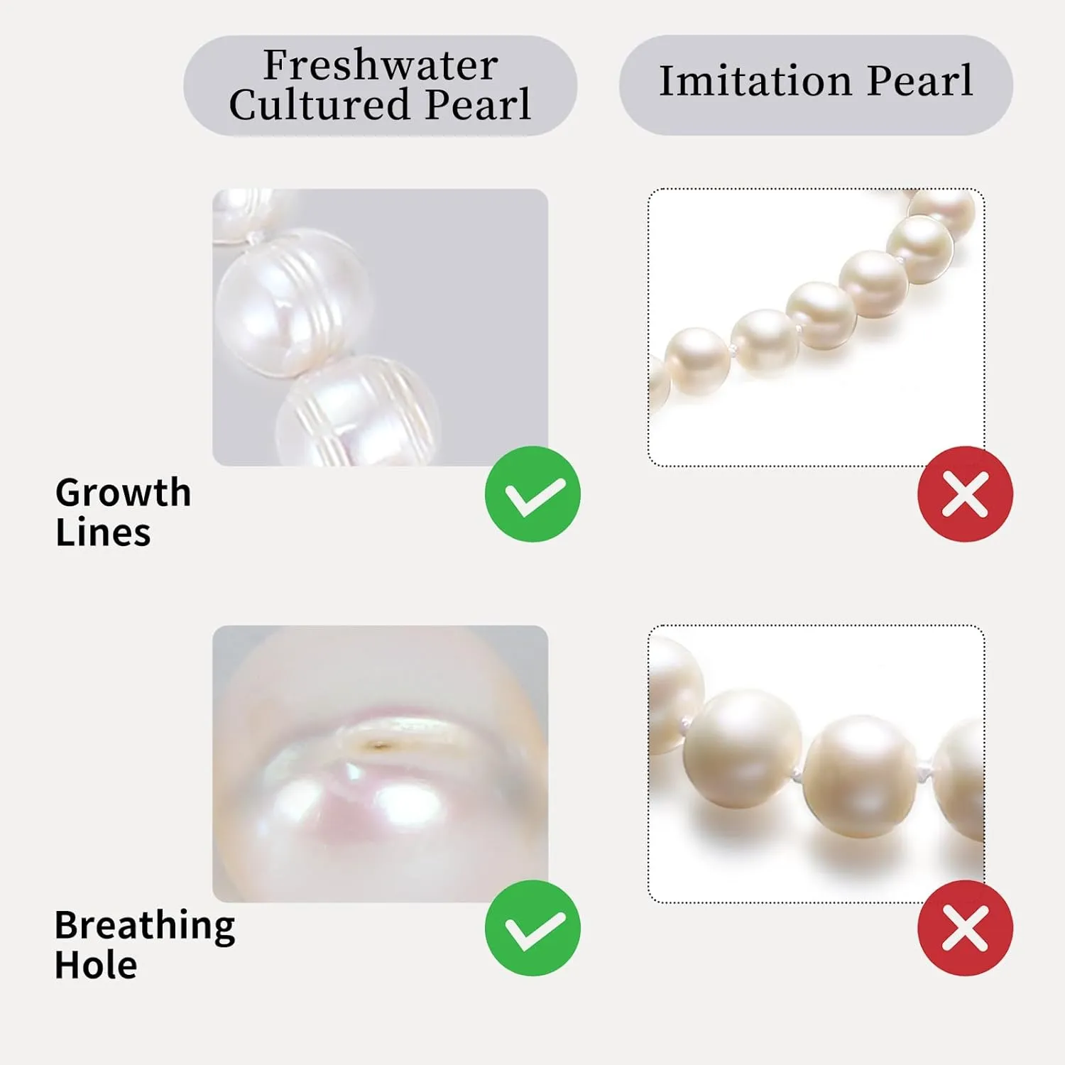 Natural Texture Classic White Freshwater Cultured Pearl Necklace for Women 8.0-9.0 mm, 9.0-10.0 mm, 11.0-12.0 mm