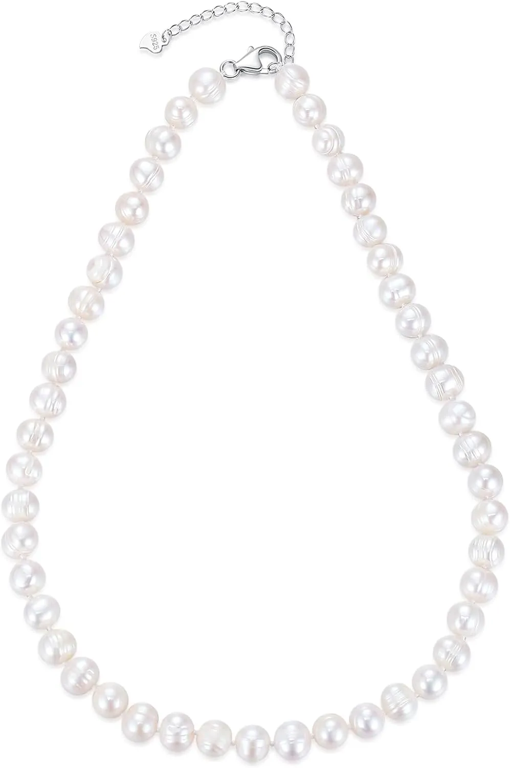 Natural Texture Classic White Freshwater Cultured Pearl Necklace for Women 8.0-9.0 mm, 9.0-10.0 mm, 11.0-12.0 mm