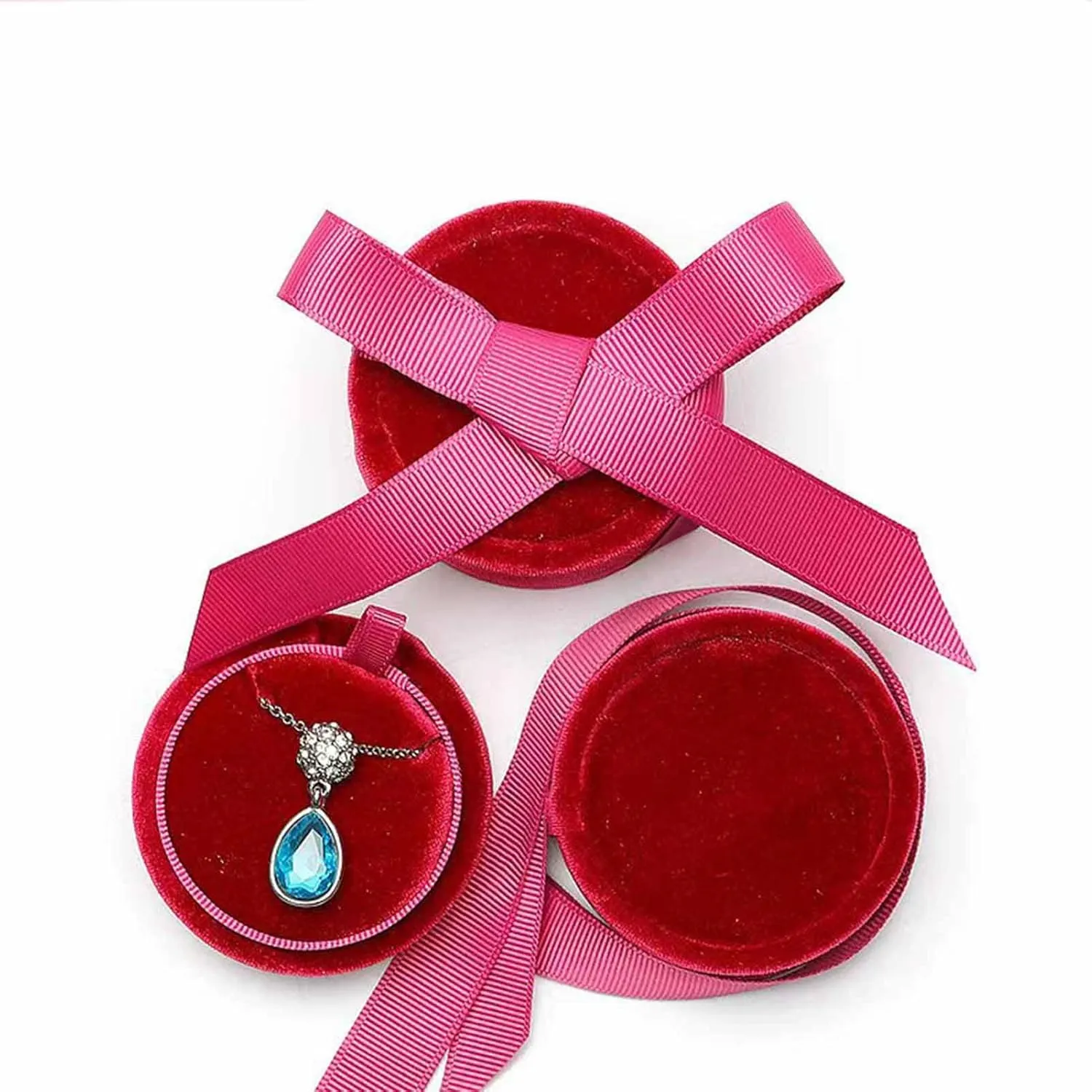 Necklace Box Velvet Pendant Gift Box Premium Jewelry Storage Case with Elegant Silk Bow for engagement, wedding ceremony, birthday, anniversary, proposal (wine)