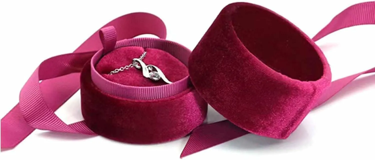 Necklace Box Velvet Pendant Gift Box Premium Jewelry Storage Case with Elegant Silk Bow for engagement, wedding ceremony, birthday, anniversary, proposal (wine)