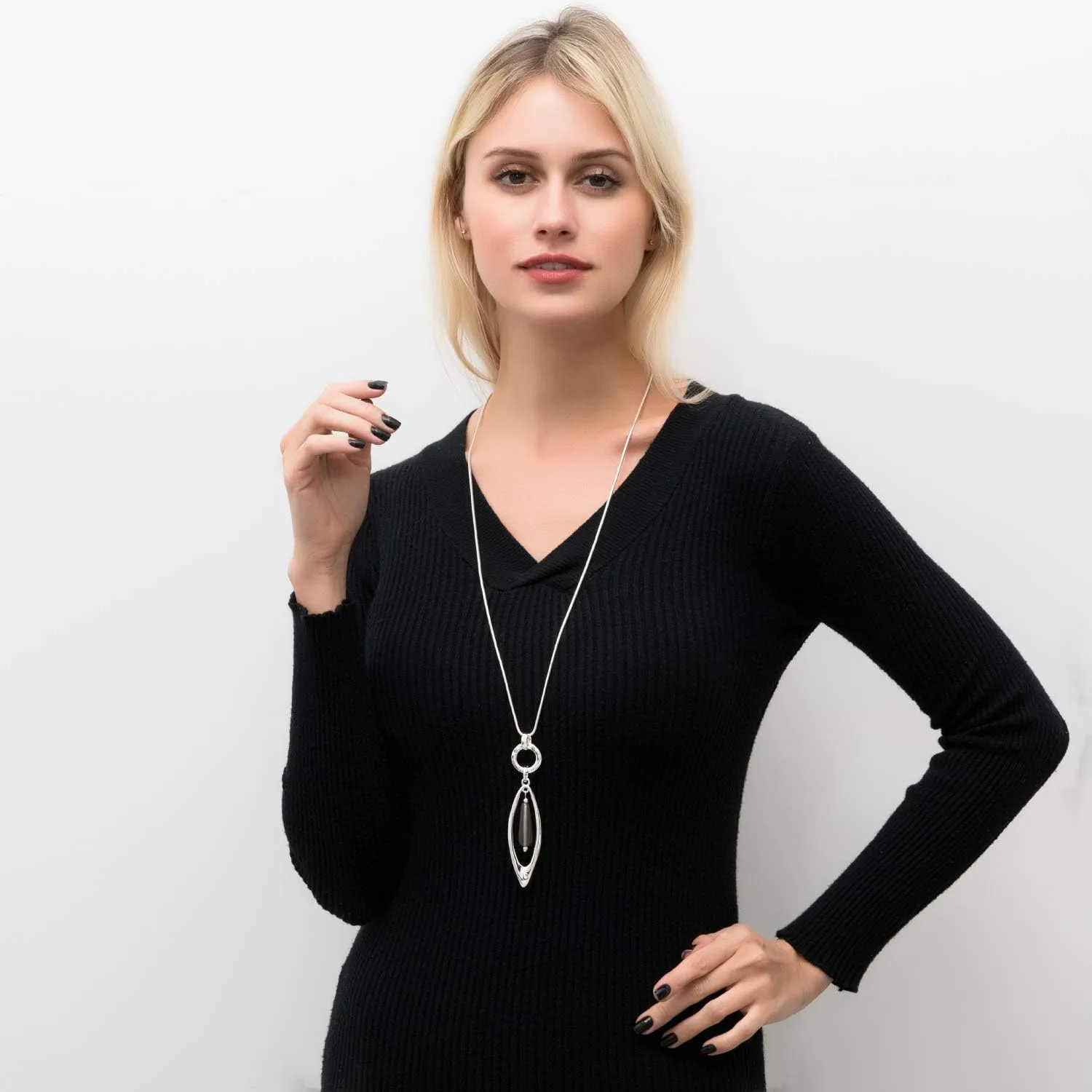 Necklace for Women Fashion Jewelry Bohemian Long Natural Stone Pendant Statement Silver Y Necklaces with Gift Box