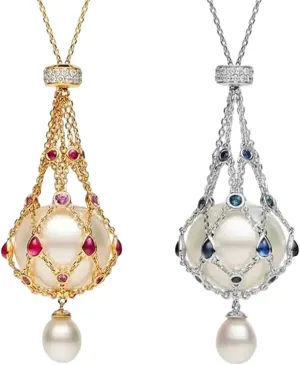 New 2024 Pearl & Gemstone Lavalier Pendant, Elegant Pearl Pendant Necklaces For Women, Natural Pearl Metal Braided Mesh Necklace Fashion Accessories Creative Gift, As Pic