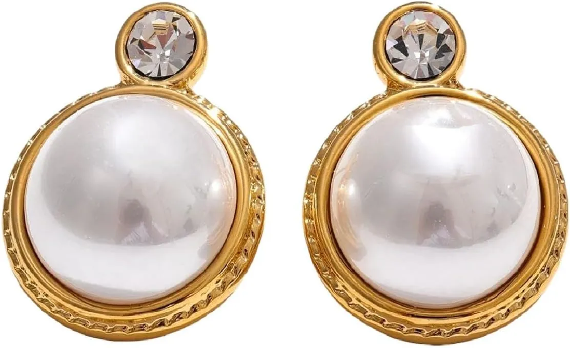 New 2025 Waterproof Korean Style Zirconia Imitation Pearls Stud Earrings Stainless Steel Elegant Daily Classic Fashion Jewelry With For You Fashion Accessories Creative Gift