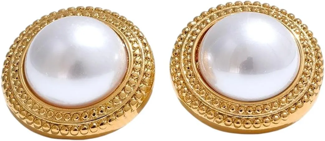 New For Trendy 2025 Korean Imitation Pearls Round Stud Earrings Allergic Elegant Classic Daily Fashion Gold&Platinum Pvd Plated Jewelry Fashion Accessories Creative Gift