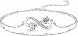 NINAMAID Anklet Bracelets For Women, 925 Sterling Silver Infinity Anklet For Women Adjustable Beach Women's Anklets Jewelry Gifts for Women