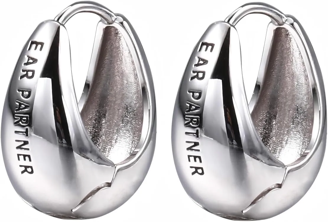 Novelty Silver Huggie Hoop Earrings for Women Cute Zinc Alloy Teardrop Dangle Jewelry Statement Charms Accessories Gifts