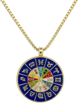 Obidos 14K Gold Plated Astrology Reversible Medallion Necklace | Zodiac Bohemian Pendant Adjustable Chain Necklaces