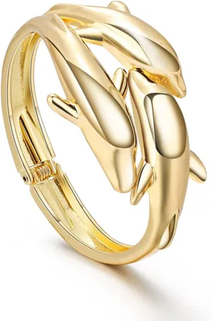 ODETOJOY Dolphin Bracelets for Women 18K Gold Silver Plated Cute Dolphin Bangle Bracelets for Girls Wristband Marine Wildlife Open Bracelet Cuff Animal Elegant Jewelry for Ladies