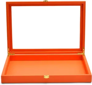 Oirlv Clear Lid Flat Jewelry Tray Stackable Display Storage Box Premium Leather Drawer Insert Jewelry Display Box for Rings Earrings Necklaces Bracelet Women Gift