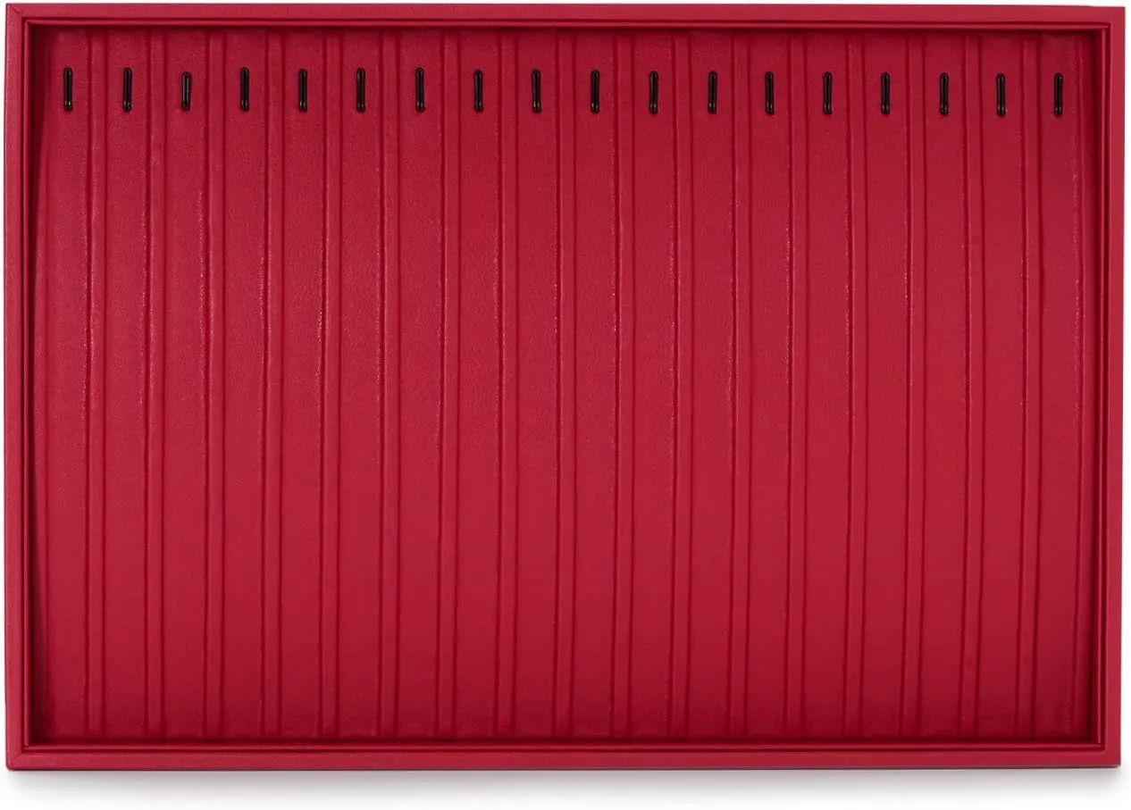 Oirlv Gorgeous Red Leather Jewelry Tray Necklace Bracelet Long Chain Storage Stackable Necklace Trays Jewelry Drawer Organizer