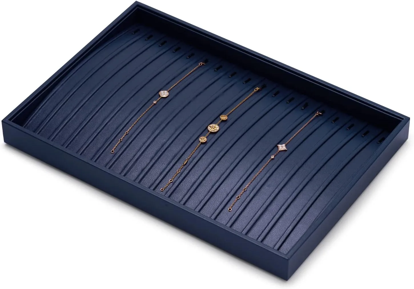 Oirlv Stackable Necklace Pendant Bracelet Organizer Tray Blue Leather Jewelry Drawer Organizer Trays