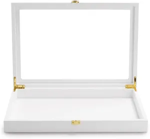 Oirlv White Jewelry Organizer Tray with Acrylic Lid Premium Leather Jewelry Box with Transparent Lid Drawer Insert Big Necklace Display Case(Flat Tray)