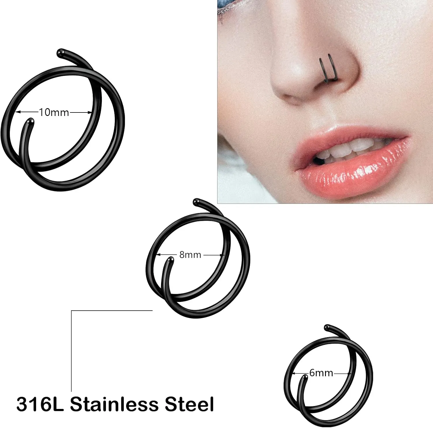 ONESING 20G Double Nose Ring Hoop for Single Piercing - 2-36 Pcs Jewelry for Women