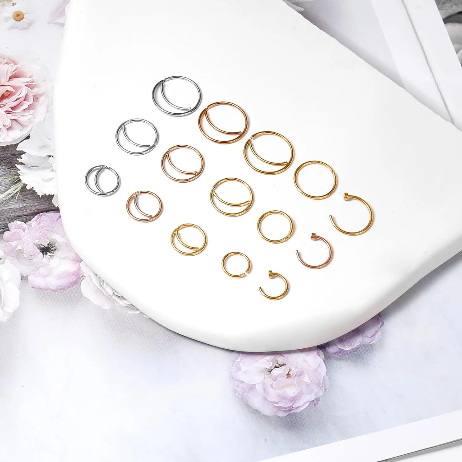 ONESING 20G Double Nose Ring Hoop for Single Piercing - 2-36 Pcs Jewelry for Women