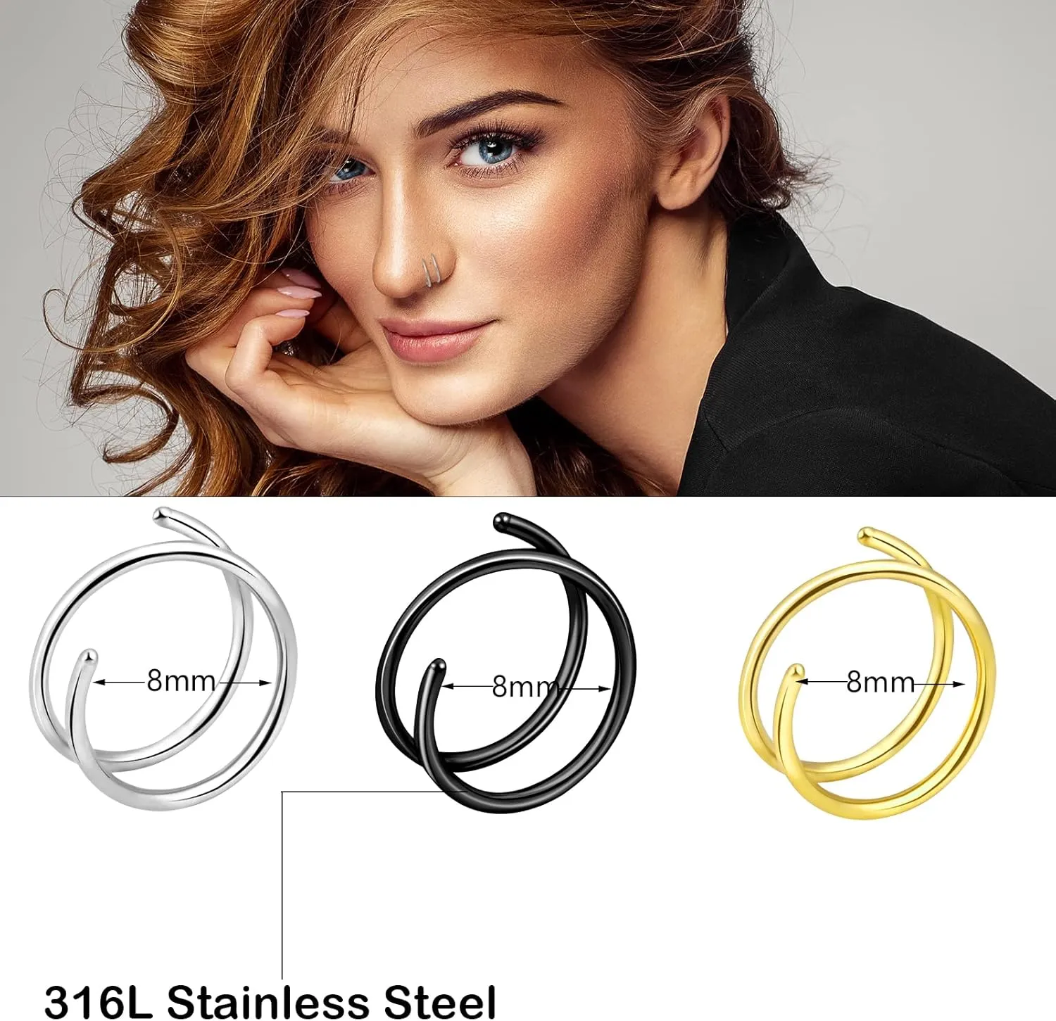 ONESING 20G Double Nose Ring Hoop for Single Piercing - 2-36 Pcs Jewelry for Women