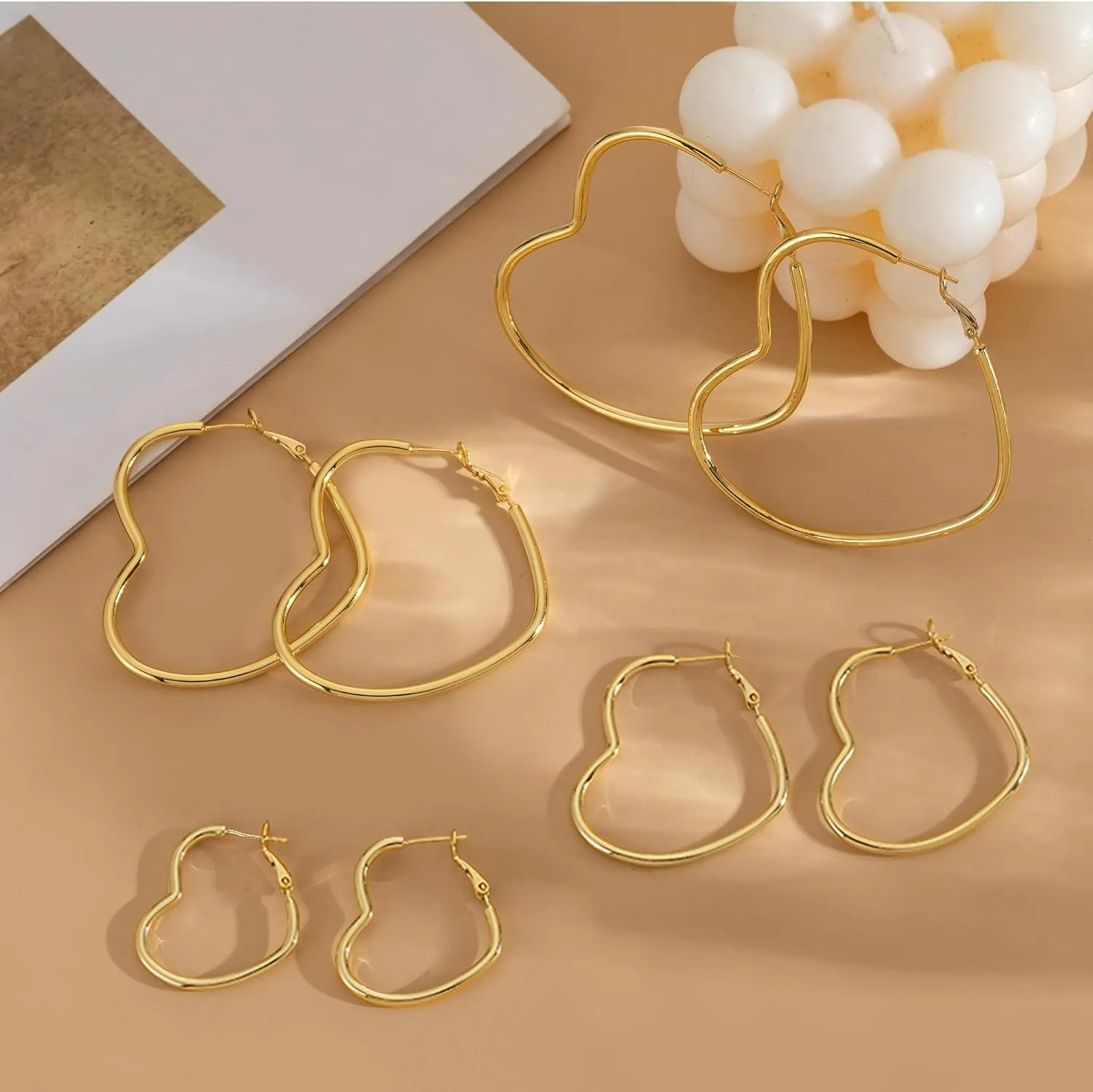 OOOPEL 2mm Thin 3D Laser-Cut Silver Heart Hoop Earrings for Women Gold Plating S925 Silver Post Heart Hoops Minimalist Gold Heart Shaped Hoops for Work/Travel/Gift