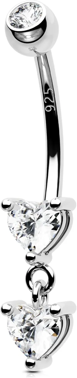 OUFER 14G Belly Rings, Dangle Belly Button Ring, 925 Sterling Silver Flower Belly Piercing Jewlery, Clear CZ Navel Piercing Jewelry for Women Men