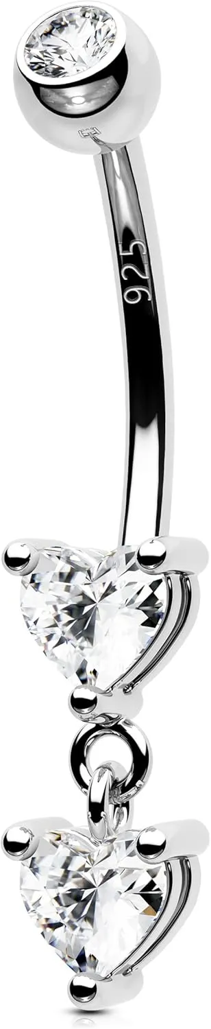 OUFER 14G Belly Rings, Dangle Belly Button Ring, 925 Sterling Silver Flower Belly Piercing Jewlery, Clear CZ Navel Piercing Jewelry for Women Men