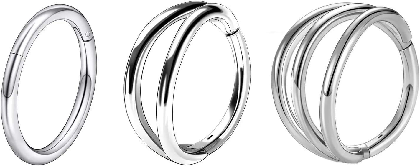 Oyaface 3 Pcs 16G Layers Nose Rings Hoops Cartilage Earrings Black Silver 316L Stainless Steel Hinged Seamless Clicker Piercing Jewelry 8MM/10MM