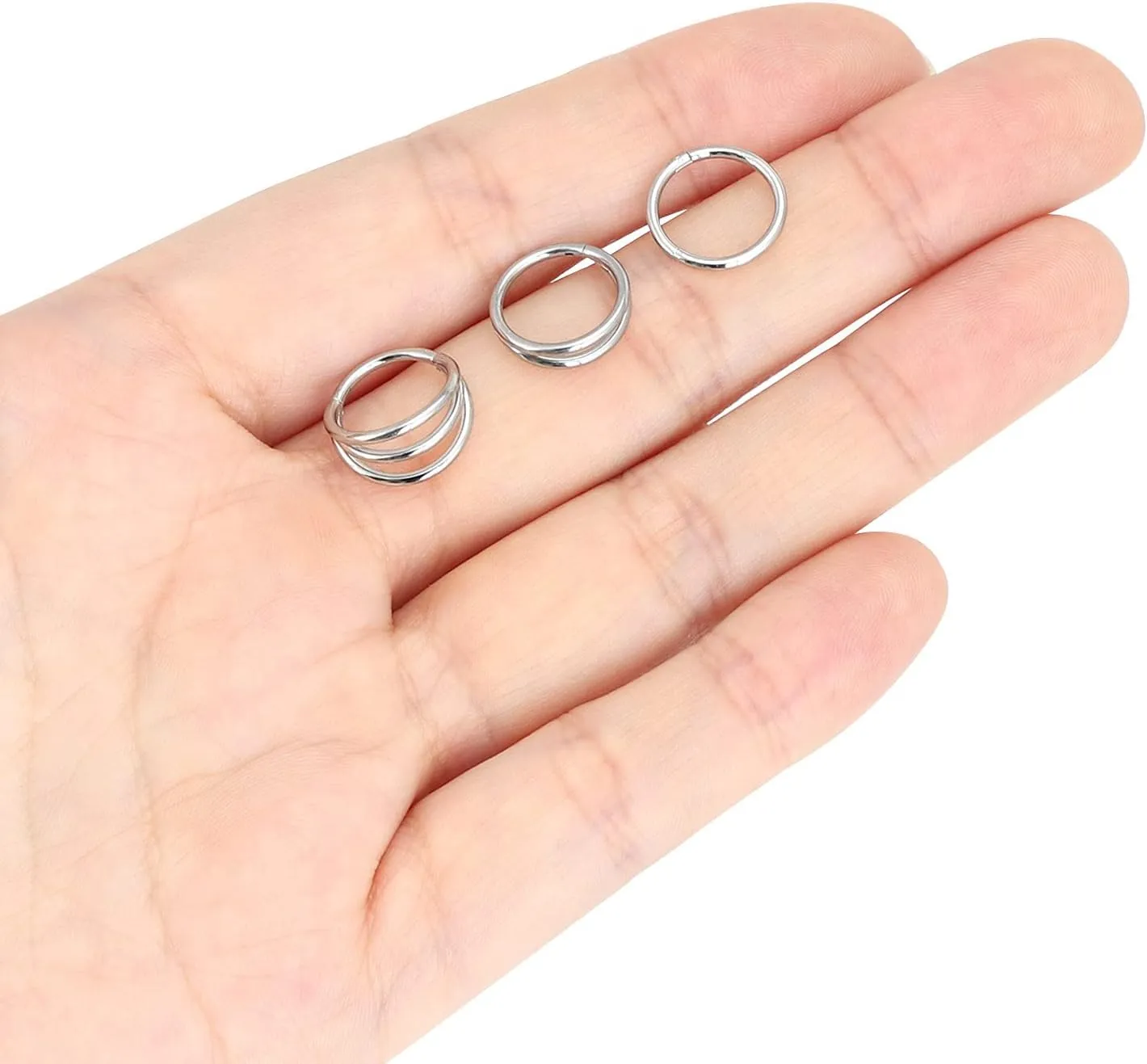 Oyaface 3 Pcs 16G Layers Nose Rings Hoops Cartilage Earrings Black Silver 316L Stainless Steel Hinged Seamless Clicker Piercing Jewelry 8MM/10MM