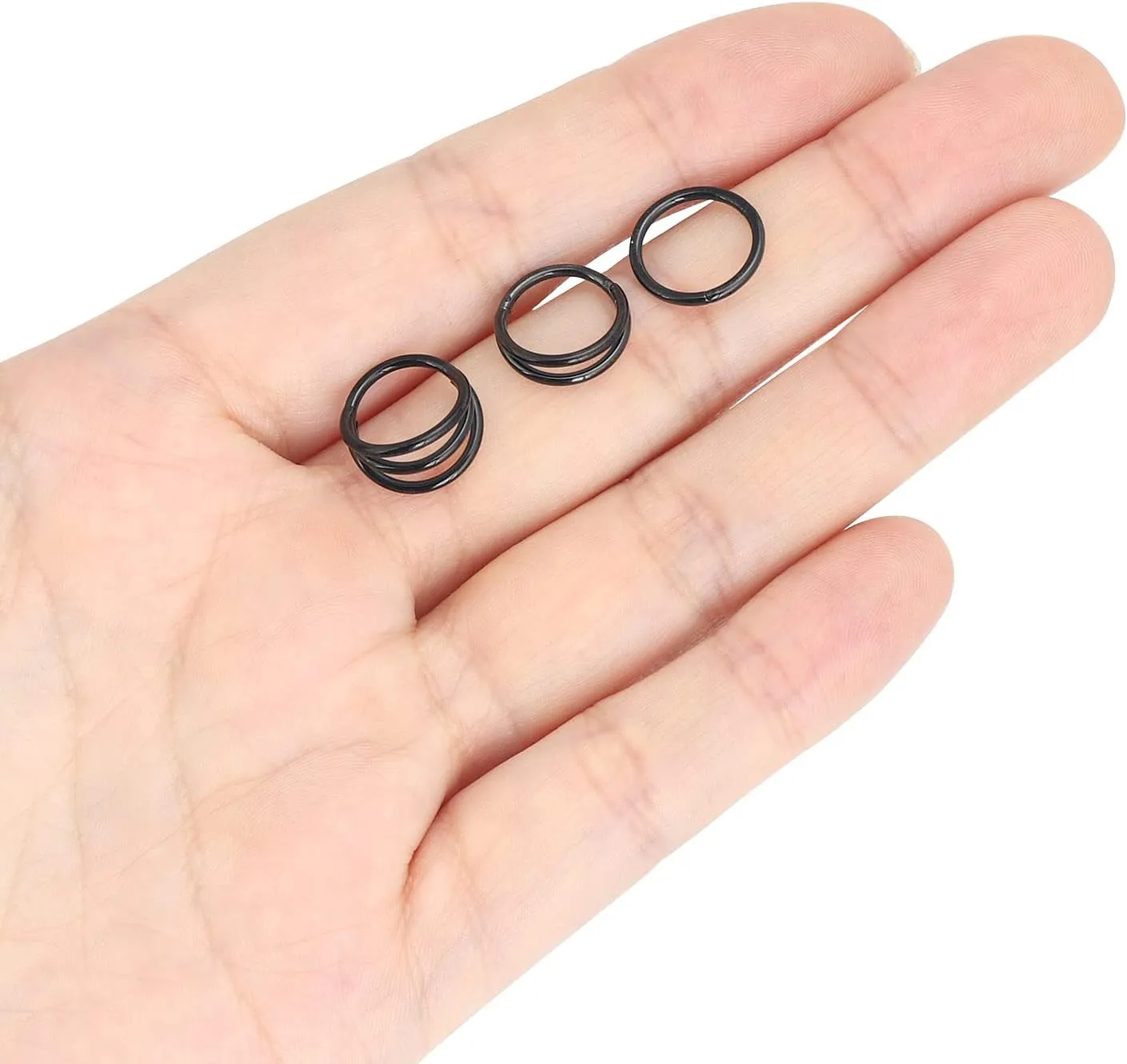 Oyaface 3 Pcs 16G Layers Nose Rings Hoops Cartilage Earrings Black Silver 316L Stainless Steel Hinged Seamless Clicker Piercing Jewelry 8MM/10MM