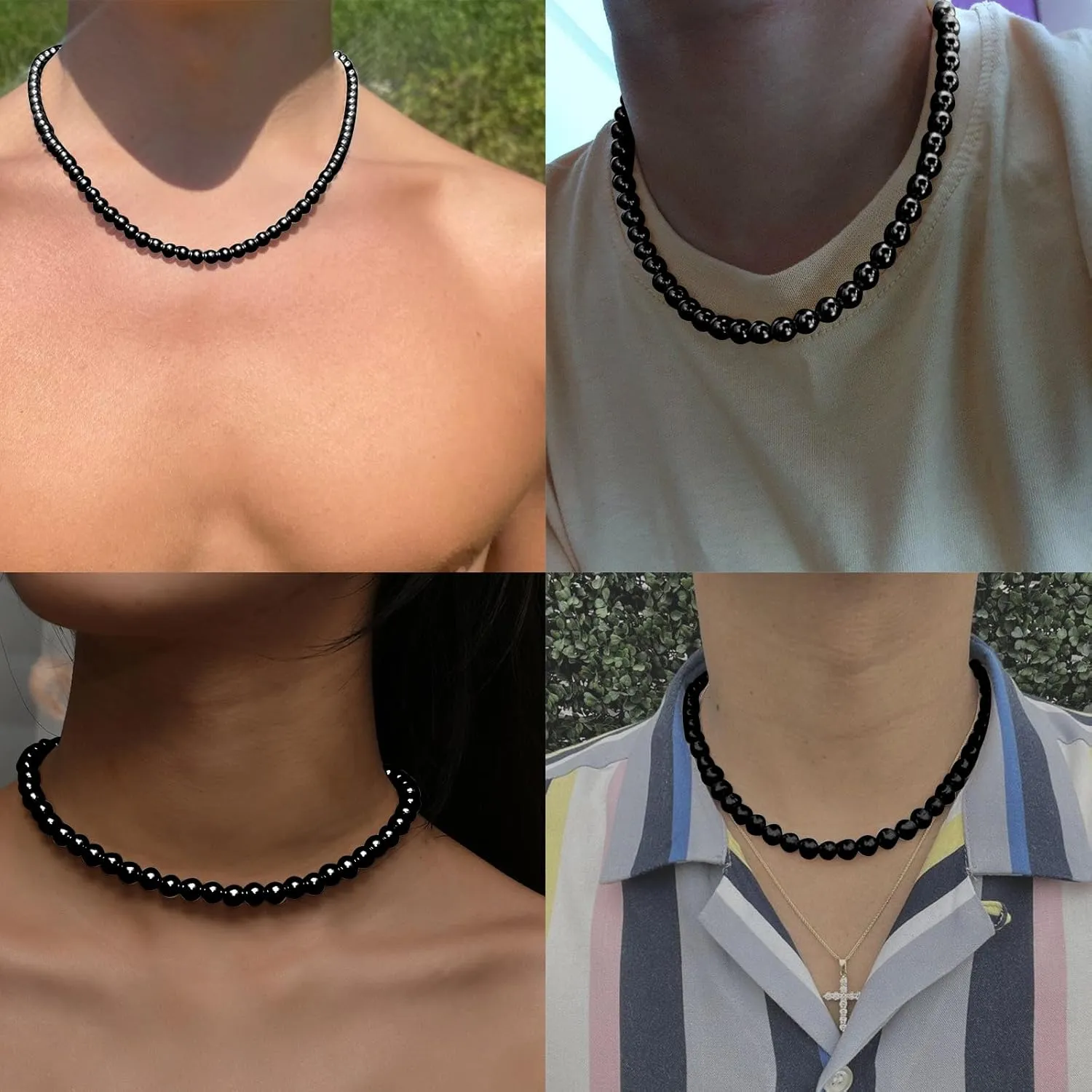 P. BLAKE Pearl Necklace for Men 8mm White Mens Pearl Choker Necklace Trendy Jewelry Gifts for Men Women