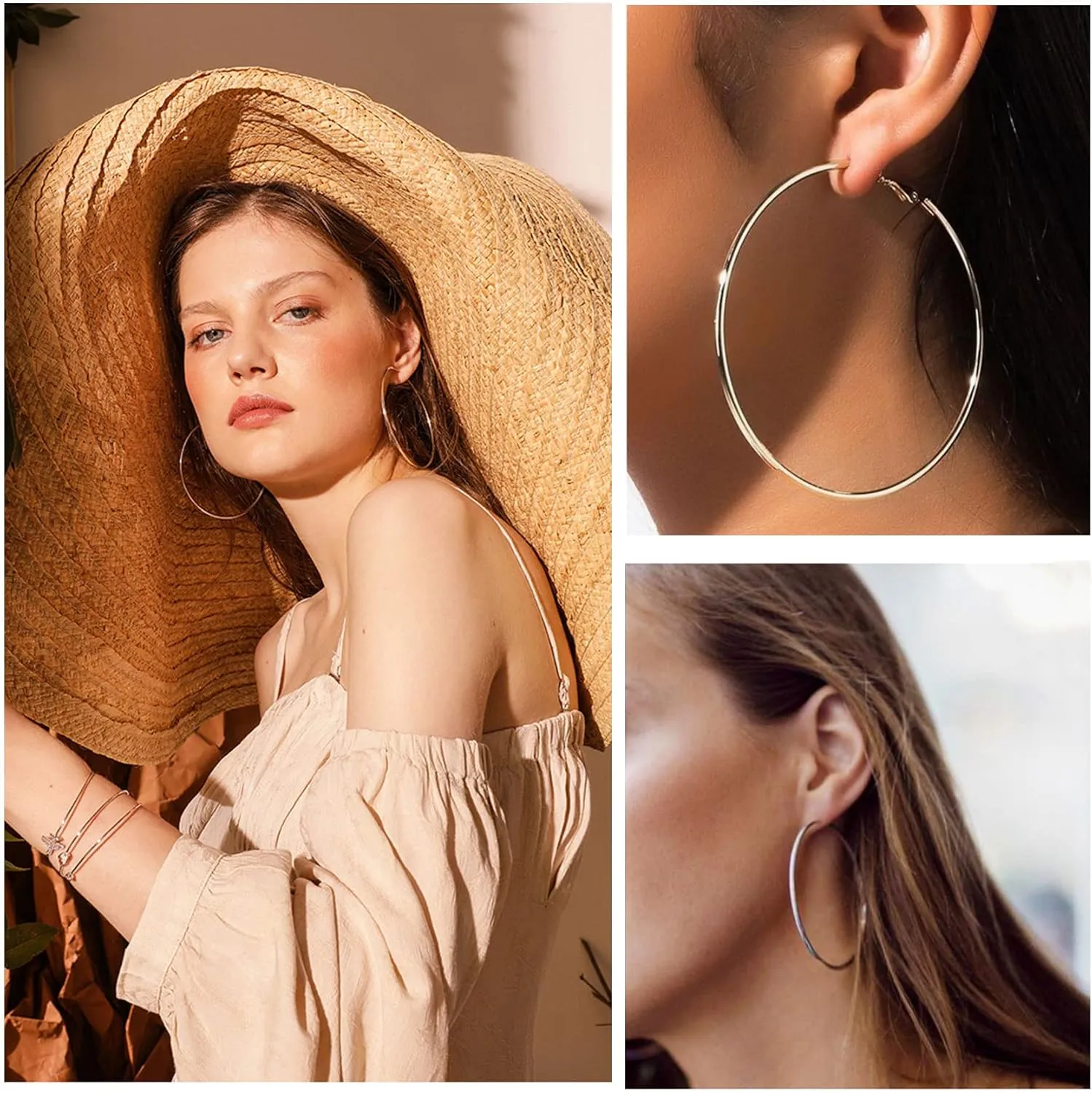 PABBEU Silver Hoop Earrings Large 316L Stainless Steel Earrings Lightweight Silver Earrings Hypoallergenic Big Thin Silver Earrings for Women s Boucle Doreille Femme 25/30/40/50/60/70mm