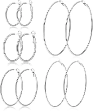 PABBEU Silver Hoop Earrings Large 316L Stainless Steel Earrings Lightweight Silver Earrings Hypoallergenic Big Thin Silver Earrings for Women s Boucle Doreille Femme 25/30/40/50/60/70mm