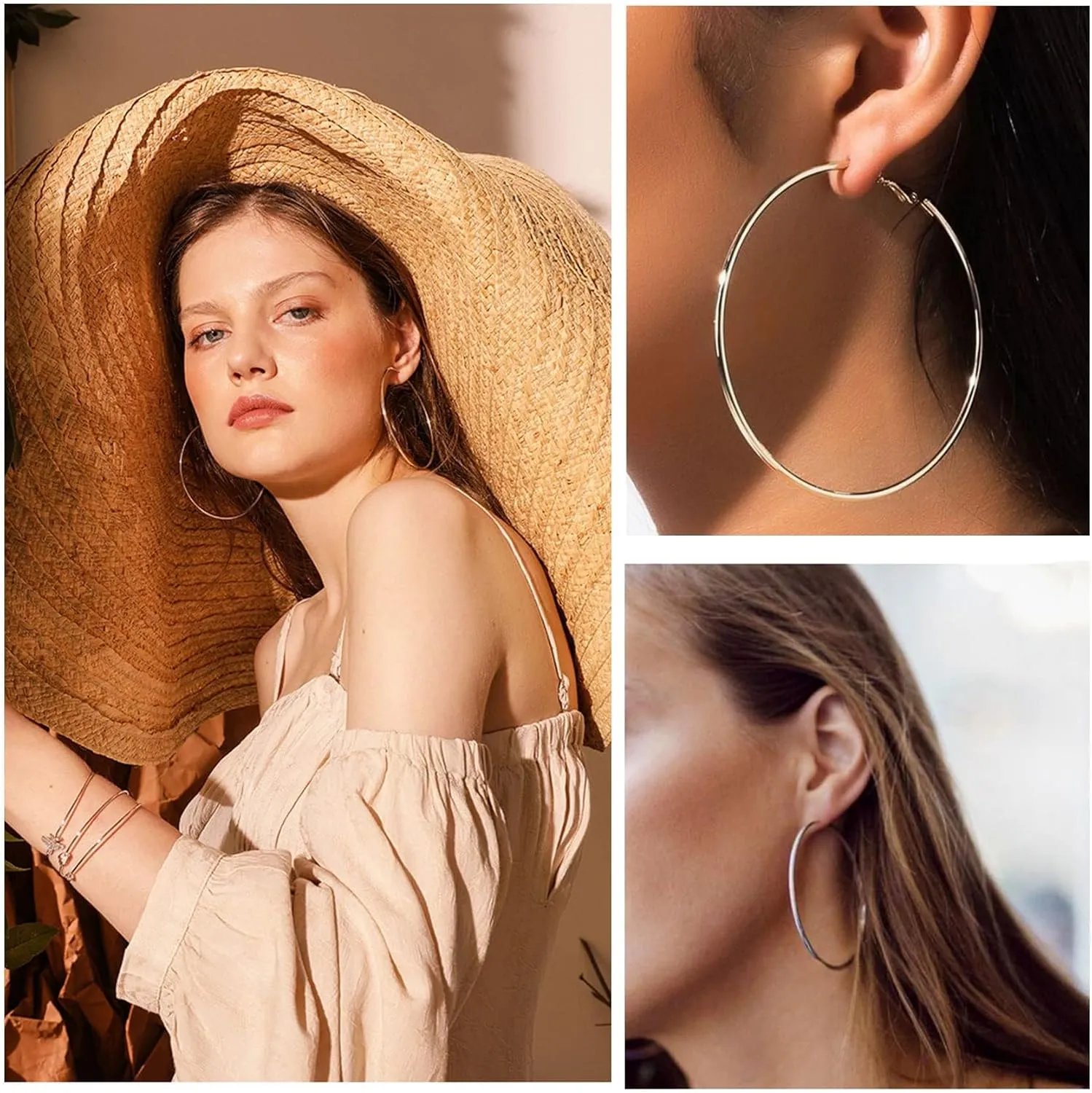 PABBEU Silver Hoop Earrings Large 316L Stainless Steel Earrings Lightweight Silver Earrings Hypoallergenic Big Thin Silver Earrings for Women s Boucle Doreille Femme 25/30/40/50/60/70mm