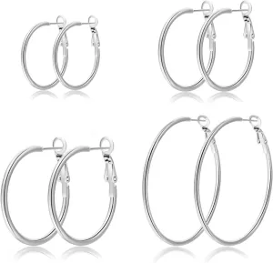 PABBEU Silver Hoop Earrings Large 316L Stainless Steel Earrings Lightweight Silver Earrings Hypoallergenic Big Thin Silver Earrings for Women s Boucle Doreille Femme 25/30/40/50/60/70mm