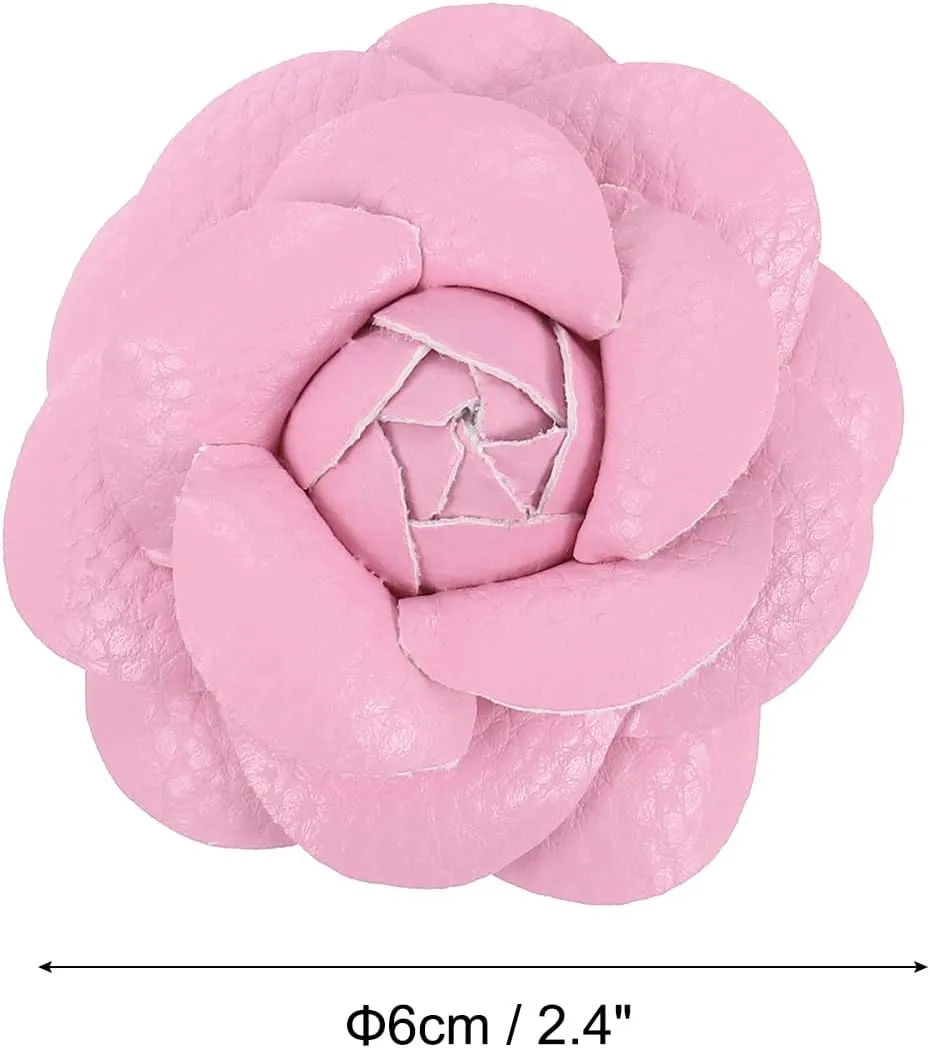 PATIKIL Flower Hair Clips, Camellia Hairpin Floral Brooches Pin Handmade Leather Flower Brooch for Lady Bridal Women Hat Dress