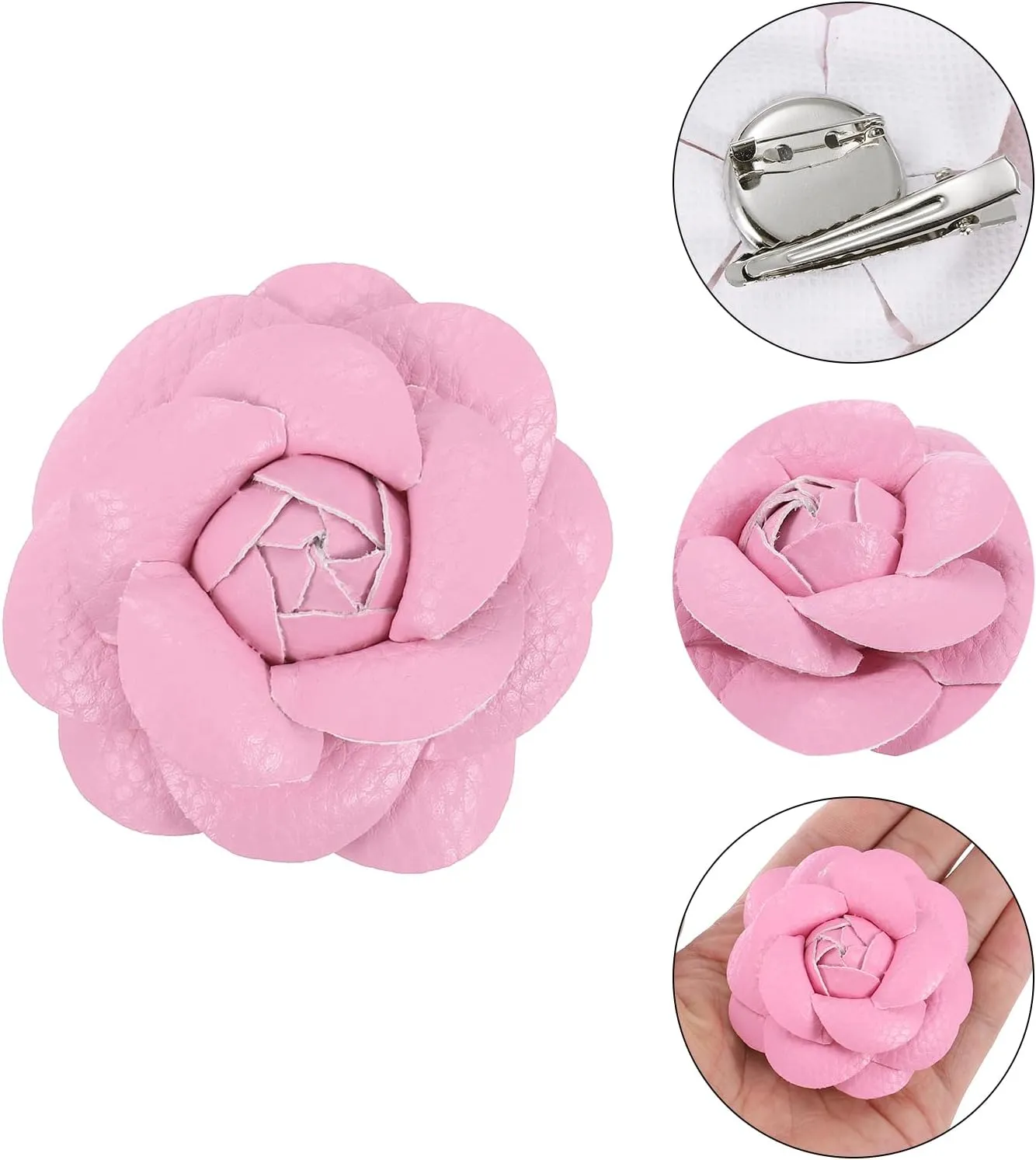 PATIKIL Flower Hair Clips, Camellia Hairpin Floral Brooches Pin Handmade Leather Flower Brooch for Lady Bridal Women Hat Dress
