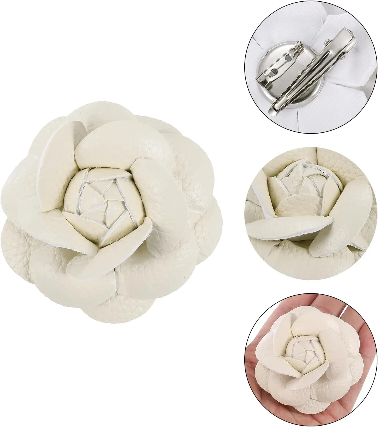 PATIKIL Flower Hair Clips, Camellia Hairpin Floral Brooches Pin Handmade Leather Flower Brooch for Lady Bridal Women Hat Dress