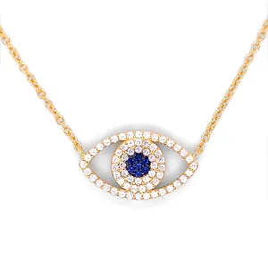Pave Diamond Evil Eye Necklace in Yellow Gold