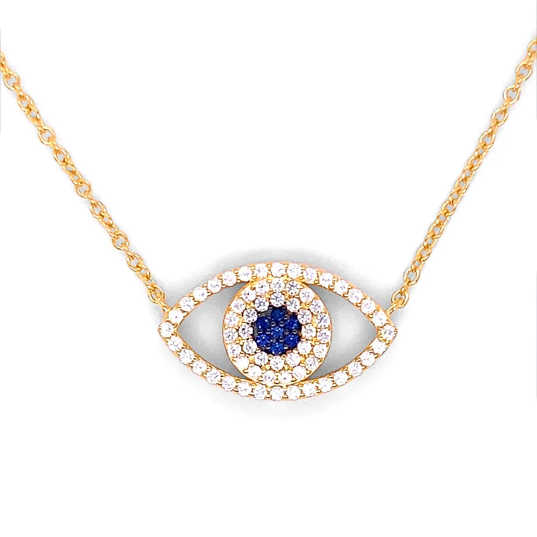 Pave Diamond Evil Eye Necklace in Yellow Gold