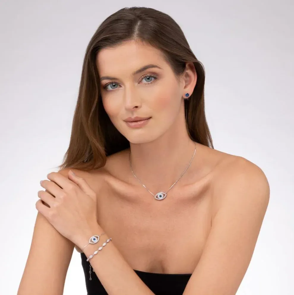 Pave Diamond Evil Eye Necklace in Yellow Gold