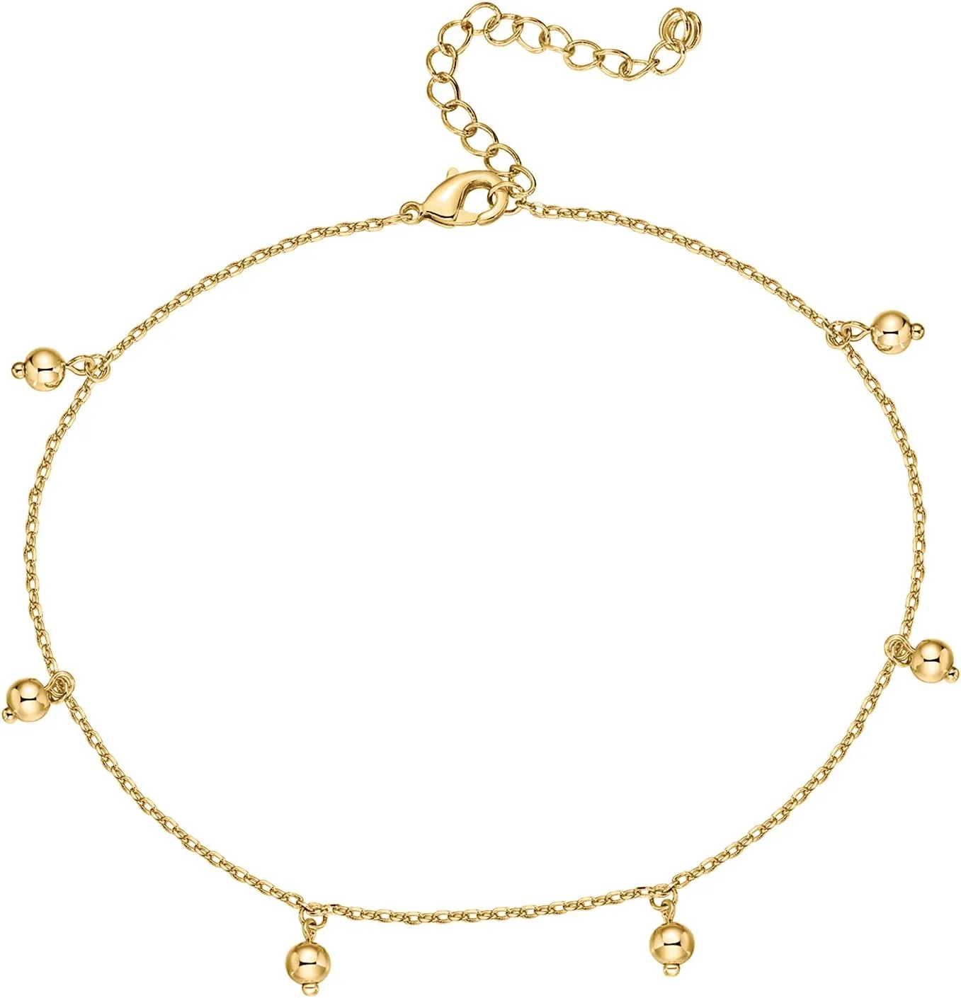 PAVOI 14K Gold Plated Charm Link Chain Anklets for Women | Dainty Cubic Zirconia Boho Dot Evil Eye Star Station Solitaire Pearl Beaded Festival Adjustable Gold Anklets