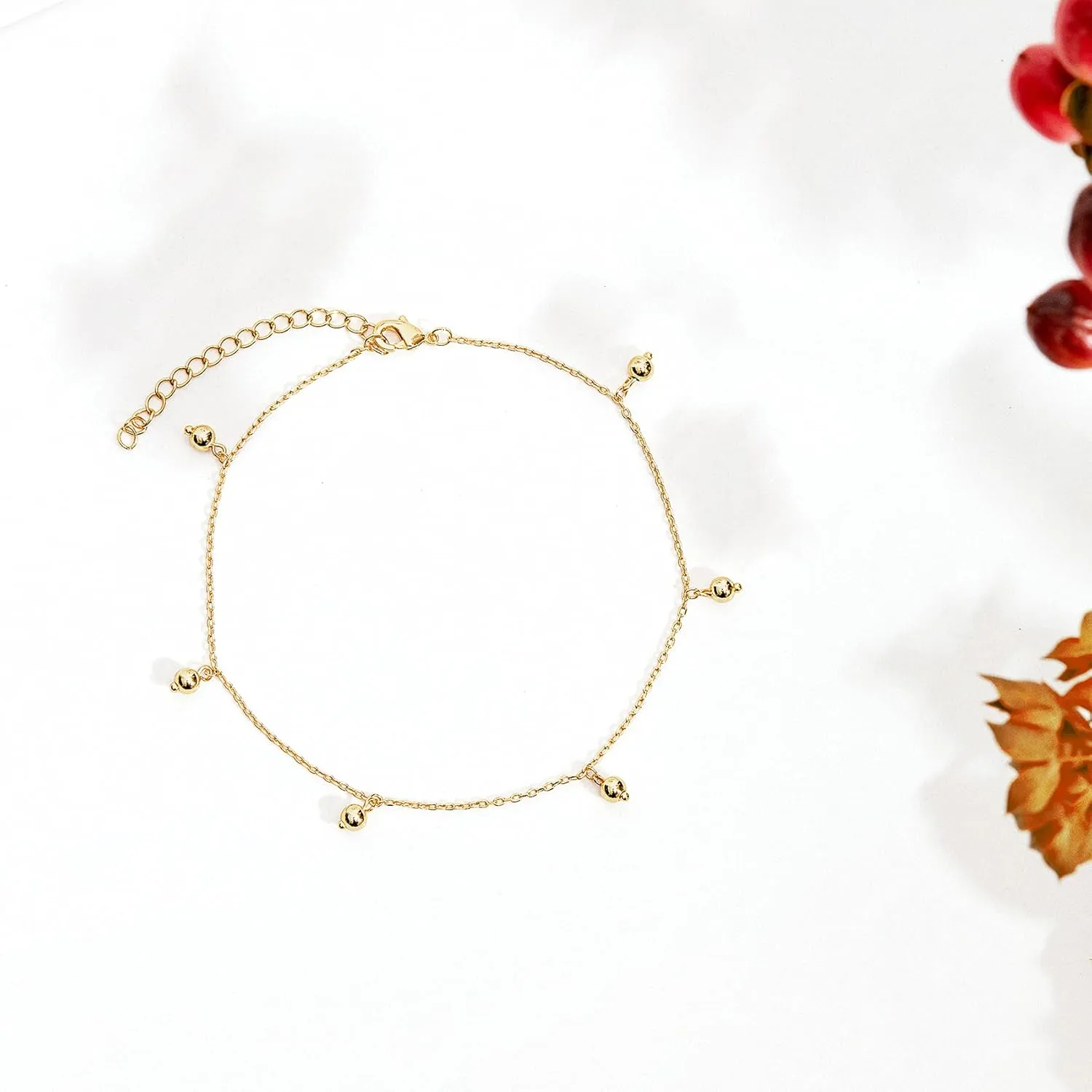 PAVOI 14K Gold Plated Charm Link Chain Anklets for Women | Dainty Cubic Zirconia Boho Dot Evil Eye Star Station Solitaire Pearl Beaded Festival Adjustable Gold Anklets